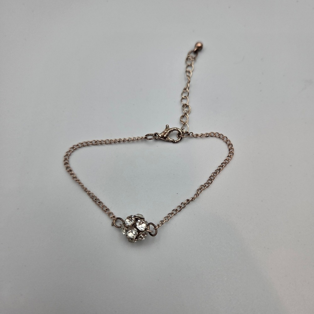 Unbranded Rhinestone Disco Ball Bracelet Rose Gold Tone Adjustable 9" Sparkly